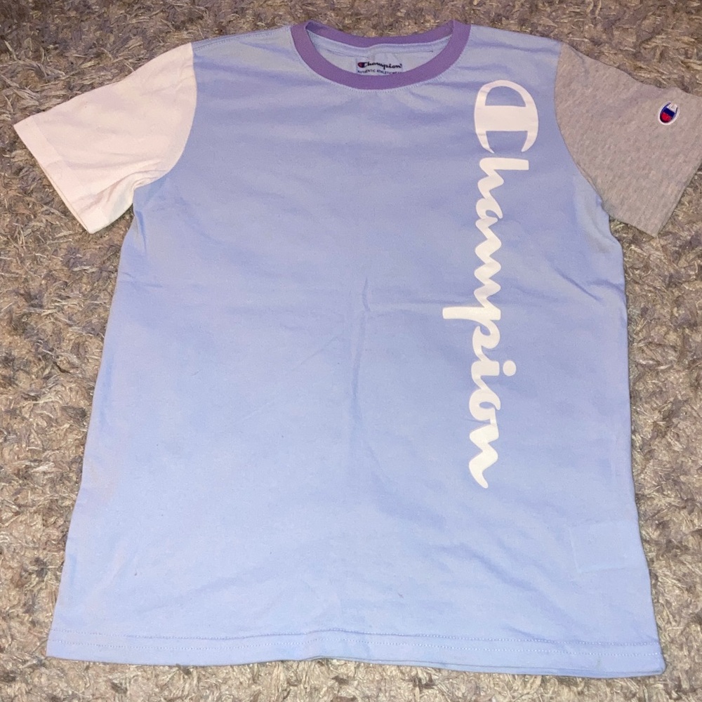 Champion Kids' Light Blue and Gray Tee colorblock size large LG